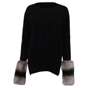 Izaak Azanei Fur Cuff Accent Sweater in Black Merino Wool